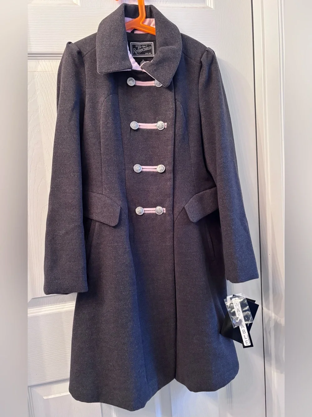 Brand New Rothschild Charcoal Bandmaster Coat with Pale Pink Accents.